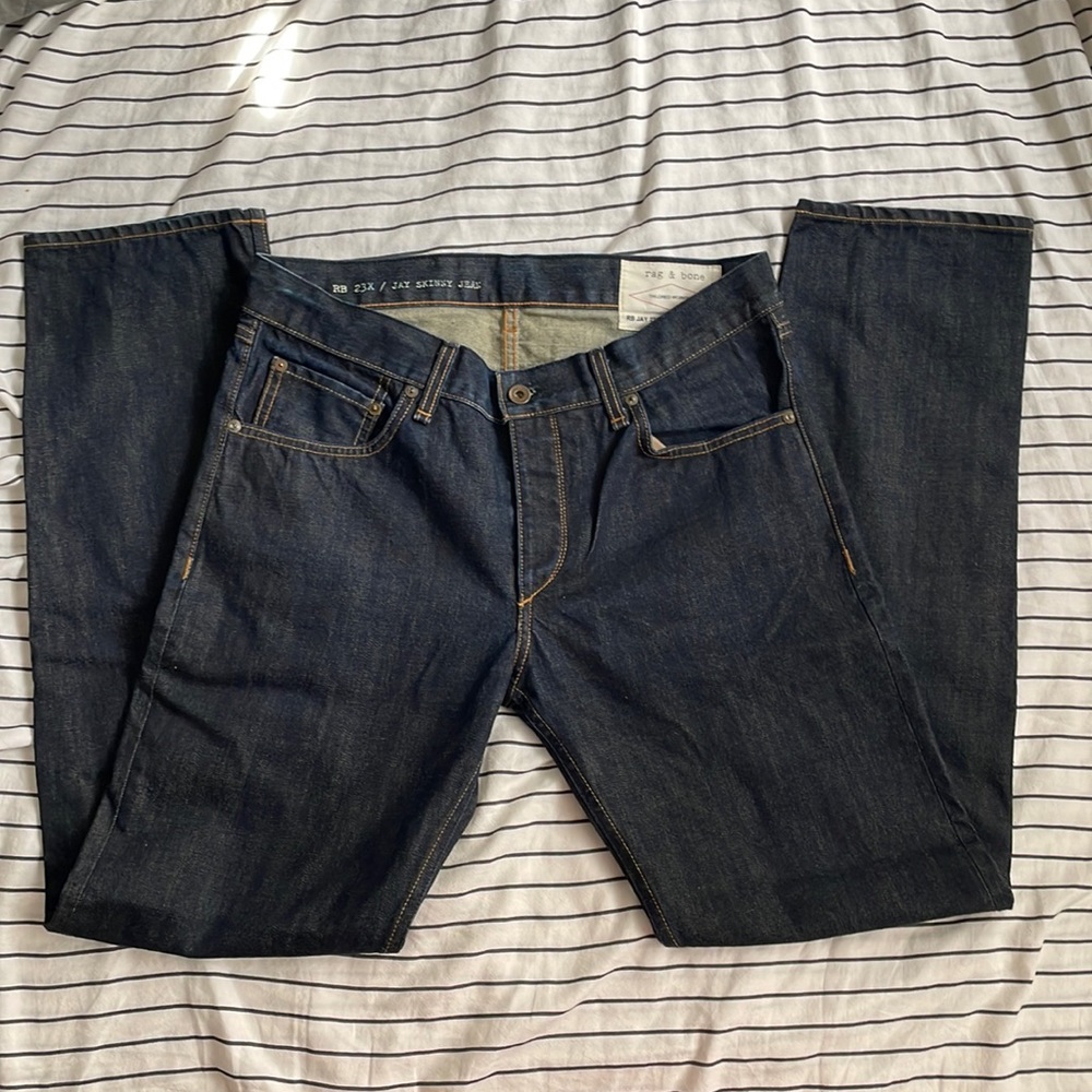 Rag & Bone RB 23X Jay Skinny Jean Olive Resin 32 Waist